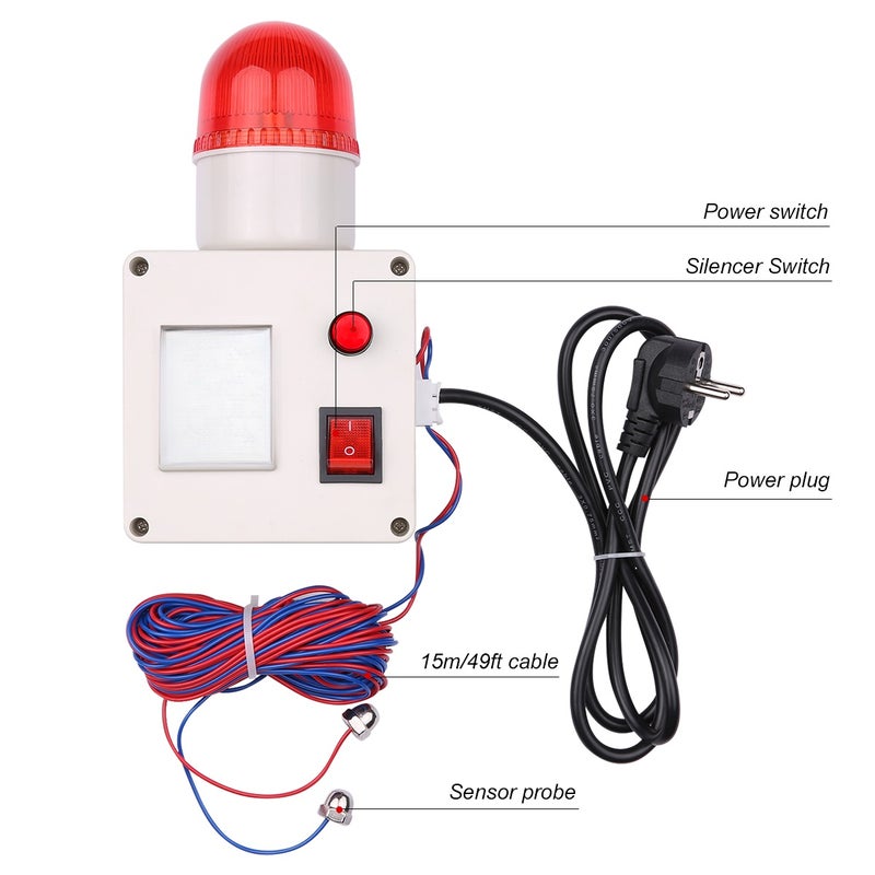 Water Level Indicator Alarm Water Level Alarm Sensor Waterline Indicating Alarm Low or High Water Level Sensor Alarm with Silencer Switch - Image 5