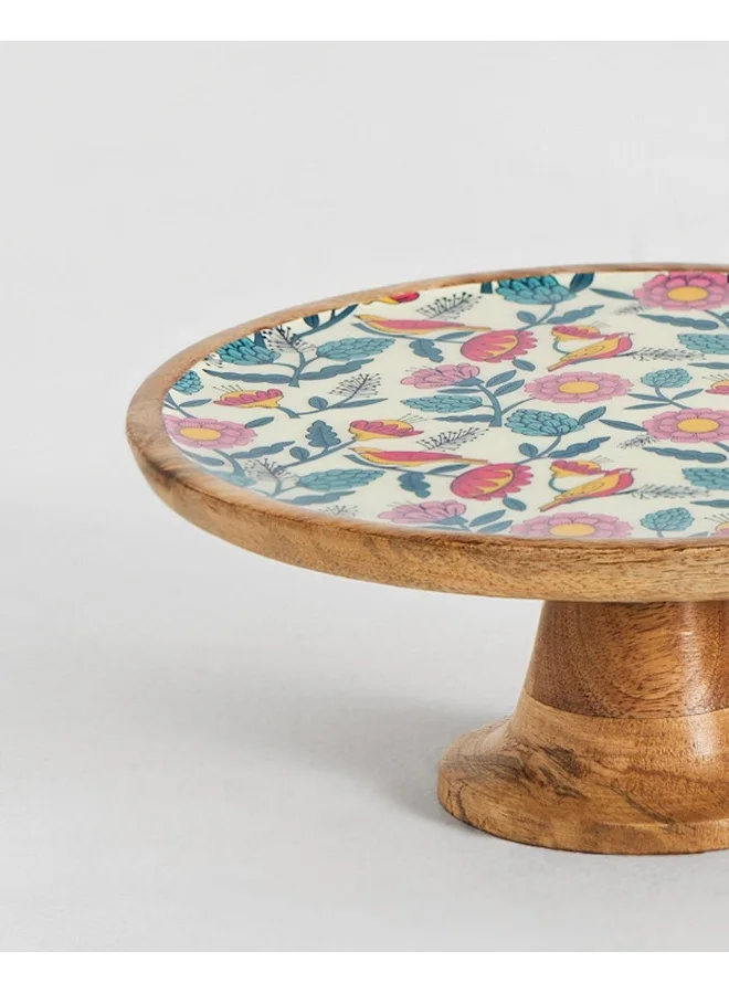 Chumbak Country Wooden Cake stand - Floral, 9.74” x 9.74” x 5”