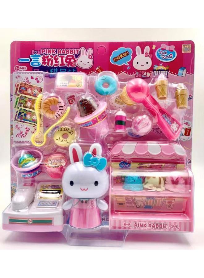 One-word Pink Rabbit Toys Play Doctor Convenience Store Girls Kindergarten Educational Children's Toys Stall Supply-Color:17037 Happy Dessert Station - Image 1