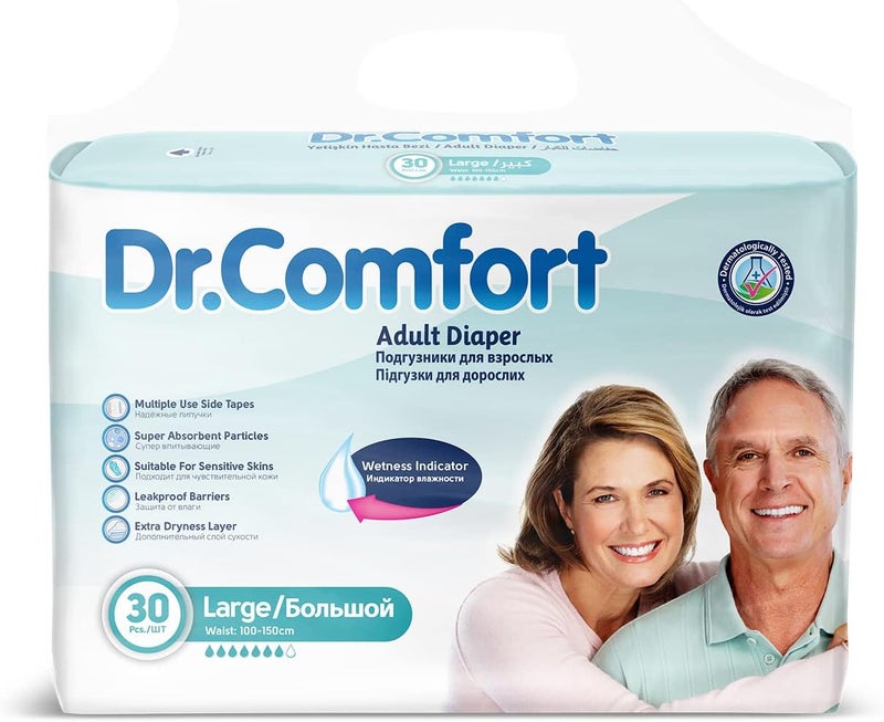 Dr. Comfort Adult Diapers, Large Size, High Absorbency and Leak-Proof Protection, 30 Pieces