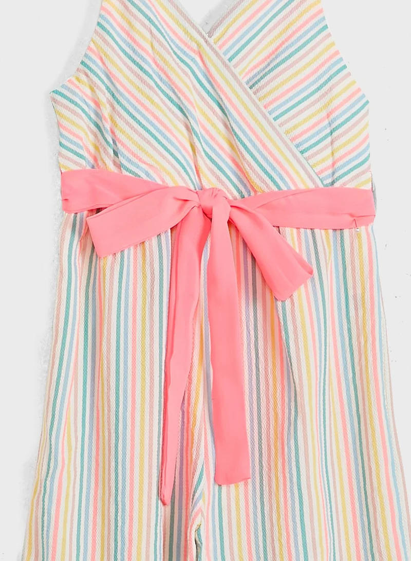 Nautinati Nauti Nati Girls Pink White Striped Basic Jumpsuit
