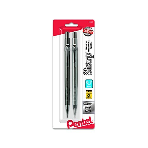 Pentel Sharp Mechanical Pencil (0.7mm) Metallic Barrels, Assorted Barrel Colors, 2-Pk (P207MBP2) - Image 1