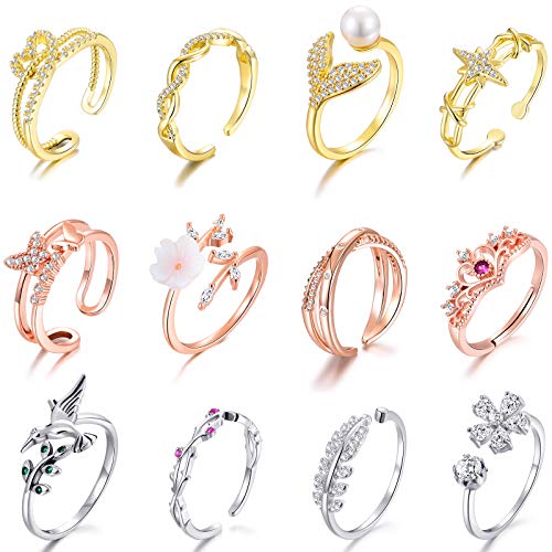 Tamhoo 12 Pcs Rose Gold Rings for Women Knuckle Rings Set - Engagement Rings for Women - Cubic Zirconia Rings for Teen Girls - Stackable Rings for Women Finger Rings- Pack of Silver Rings for Teens - Image 1