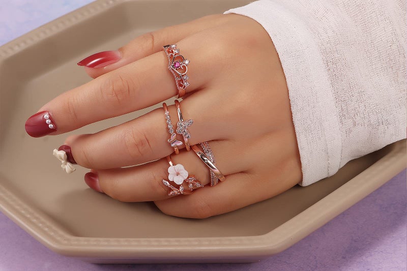 Tamhoo 12 Pcs Rose Gold Rings for Women Knuckle Rings Set - Engagement Rings for Women - Cubic Zirconia Rings for Teen Girls - Stackable Rings for Women Finger Rings- Pack of Silver Rings for Teens - Image 5