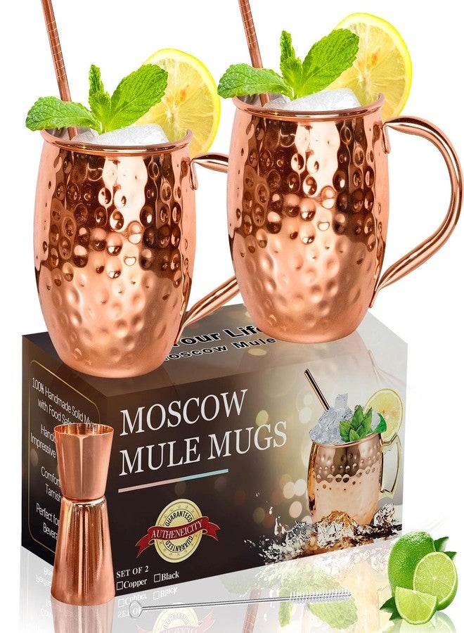 LINALL Moscow Mule Copper Mugs - Set of 2 Copper Plated Stainless Steel Cups 550ml for Cold Drinks - Image 1