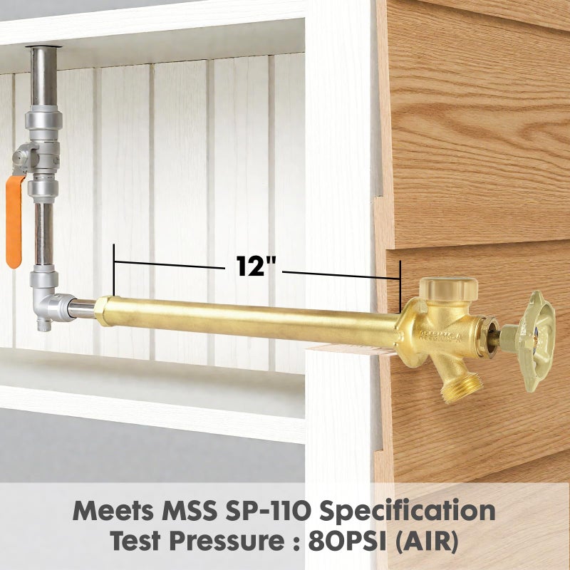 Himaweek 12 Inch Anti-Siphon Frost Free Sillcock Valve Multiturn 1/2 Inch NPT, 3/4 Inch Hose Bibb, Brass Body,Brass Valve 12 inch Length - Image 4