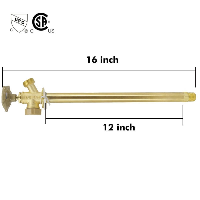 Himaweek 12 Inch Anti-Siphon Frost Free Sillcock Valve Multiturn 1/2 Inch NPT, 3/4 Inch Hose Bibb, Brass Body,Brass Valve 12 inch Length - Image 2