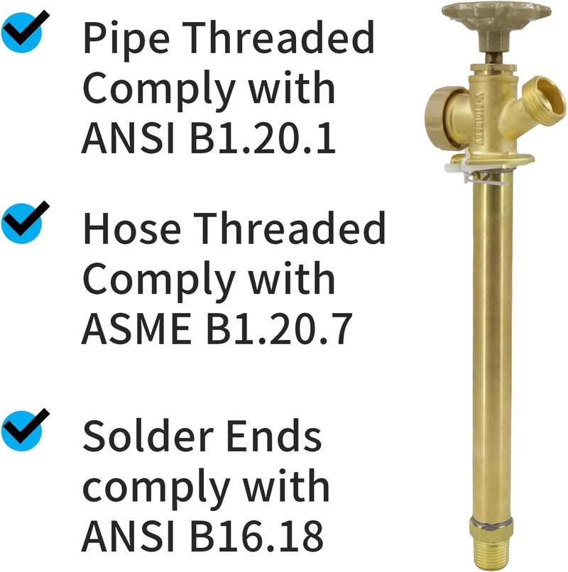 Himaweek 12 Inch Anti-Siphon Frost Free Sillcock Valve Multiturn 1/2 Inch NPT, 3/4 Inch Hose Bibb, Brass Body,Brass Valve 12 inch Length - Image 5