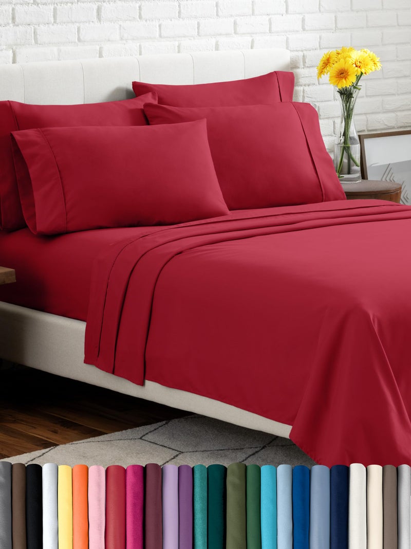 Bare Home Hotel Luxury Twin XL Sheet Set Extra Soft  4 Piece Set  Deep Pockets  Easy Fit  Cooling  Breathable  Wrinkle Fade Stain Resistant  Includes 2 Pillowcases Twin XL Red