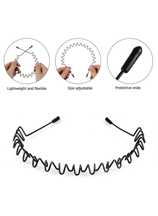 fenshine 6Pcs Metal Hair Bands Spring Wavy Hoop Unisex Black Headband Slicked Back Non Slip Sports Hairband For Women Men…  - Image 3