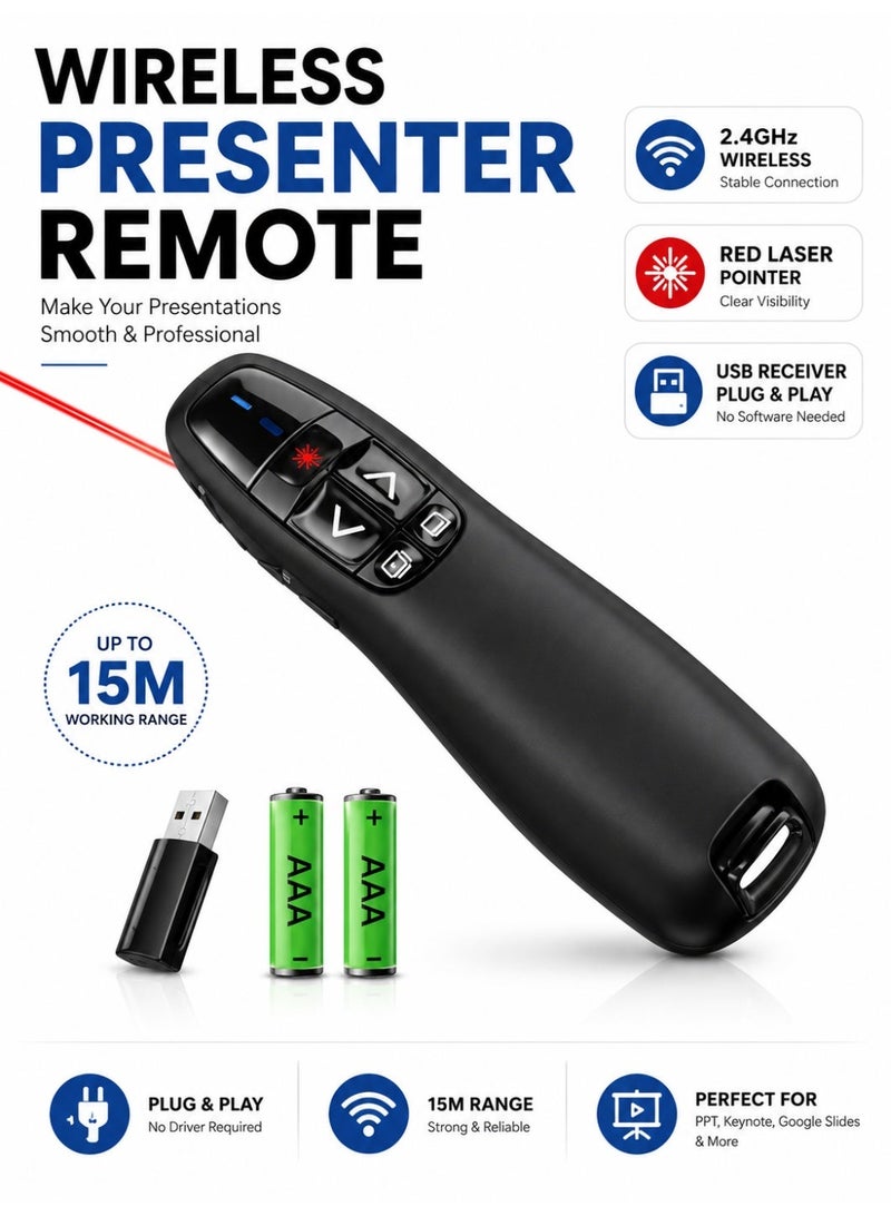 وايرلس جهاز تحكم عن بعد لاسلكي للعرض التقديمي R400 - جهاز عرض تقديمي USB بتردد 2.4 جيجاهرتز مع ليزر أحمر - Image 1