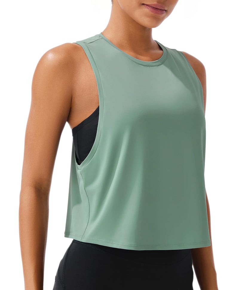 JOYSPELS Workout Tank Tops for Women, Ice Silk Quick Dry Athletic Crop Top, Loose Fit Running Yoga Gym Shirts - Image 1