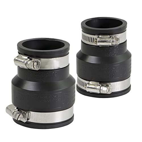 SUPPLYGIANT Supply Giant 6I53x2 Flexible Pvc Reducing Coupling with Stainless Steel Clamps 2 x 1-1/2 inch Black (pack of 2) - Image 1