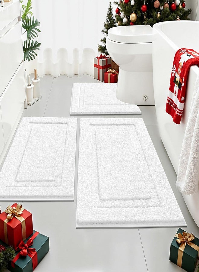 SHACOS White Bathroom Rugs Sets 3 Piece, 16"x24" + 20"x32" Non Slip Bath Mat and 20"x24" Toilet Rugs U Shaped Washable, Soft Fluffy Water Absorbent Bath Rugs for Bathroom - Image 2