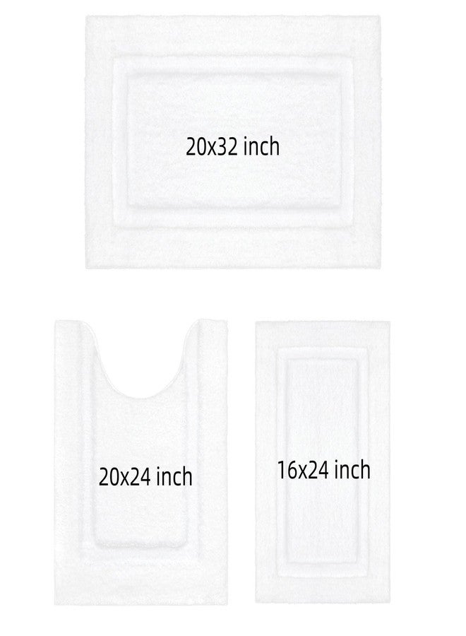 SHACOS White Bathroom Rugs Sets 3 Piece, 16"x24" + 20"x32" Non Slip Bath Mat and 20"x24" Toilet Rugs U Shaped Washable, Soft Fluffy Water Absorbent Bath Rugs for Bathroom - Image 3
