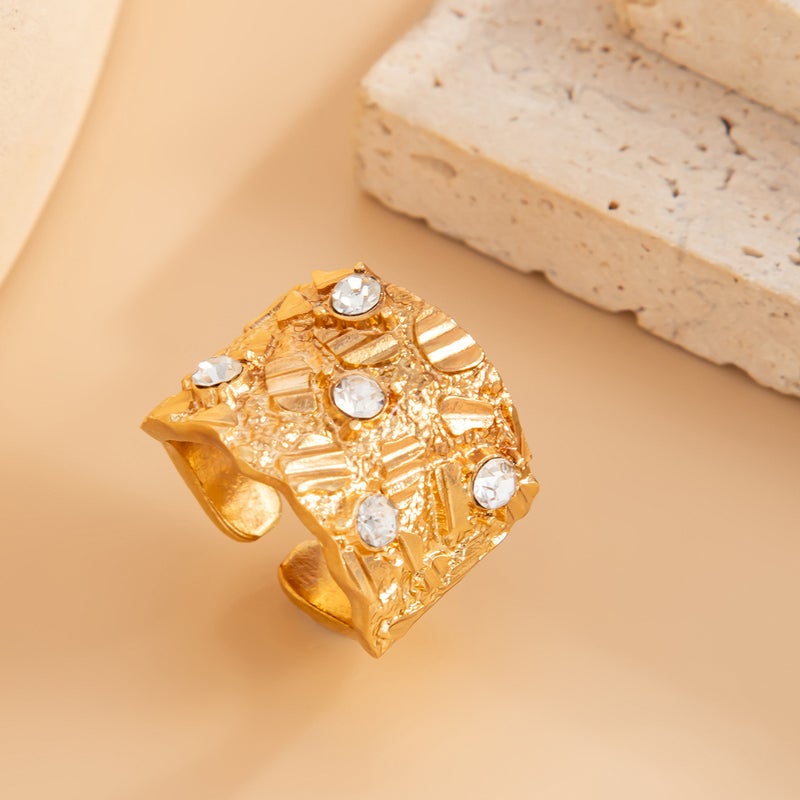 SHIXIN European and American Cross-Border Fashion Jewelry: Hollowed-Out Diamond-Inlaid Irregular Rings, Vintage Alloy Pleated Ring Set - Image 4