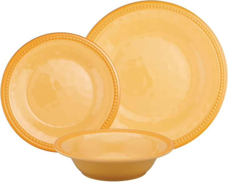 UPware 12 Piece Beaded Melamine Dinnerware Sets Outdoor Dishes Set Plates and Bowls Sets Service for 4 Yellow - Image 2