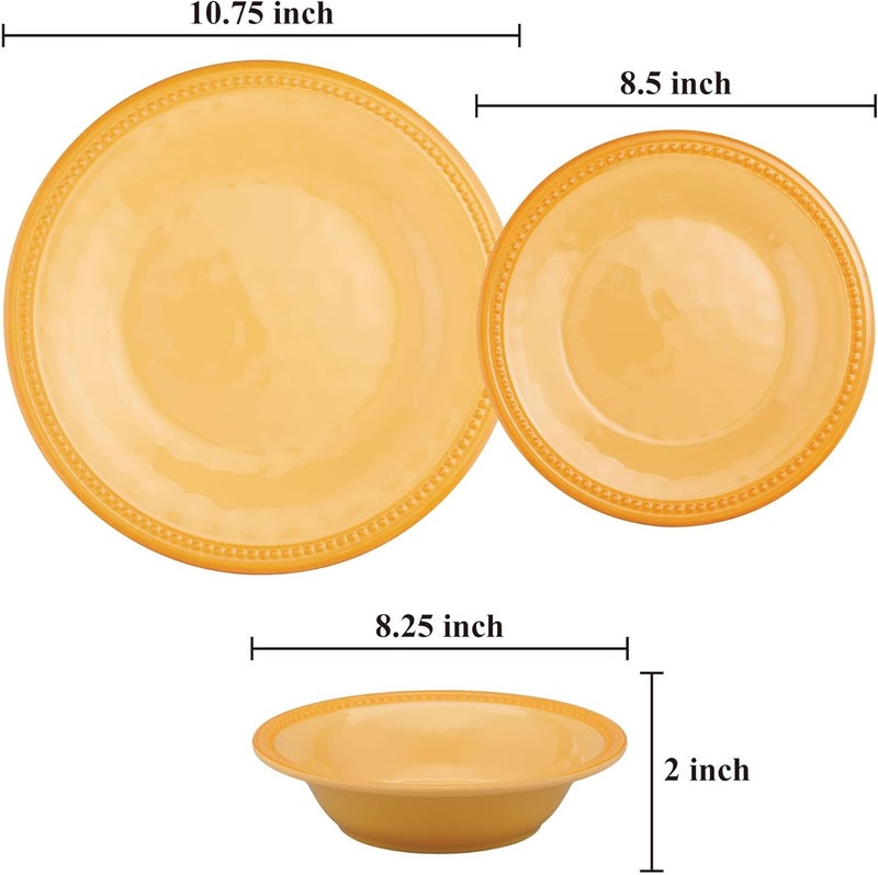 UPware 12 Piece Beaded Melamine Dinnerware Sets Outdoor Dishes Set Plates and Bowls Sets Service for 4 Yellow - Image 3