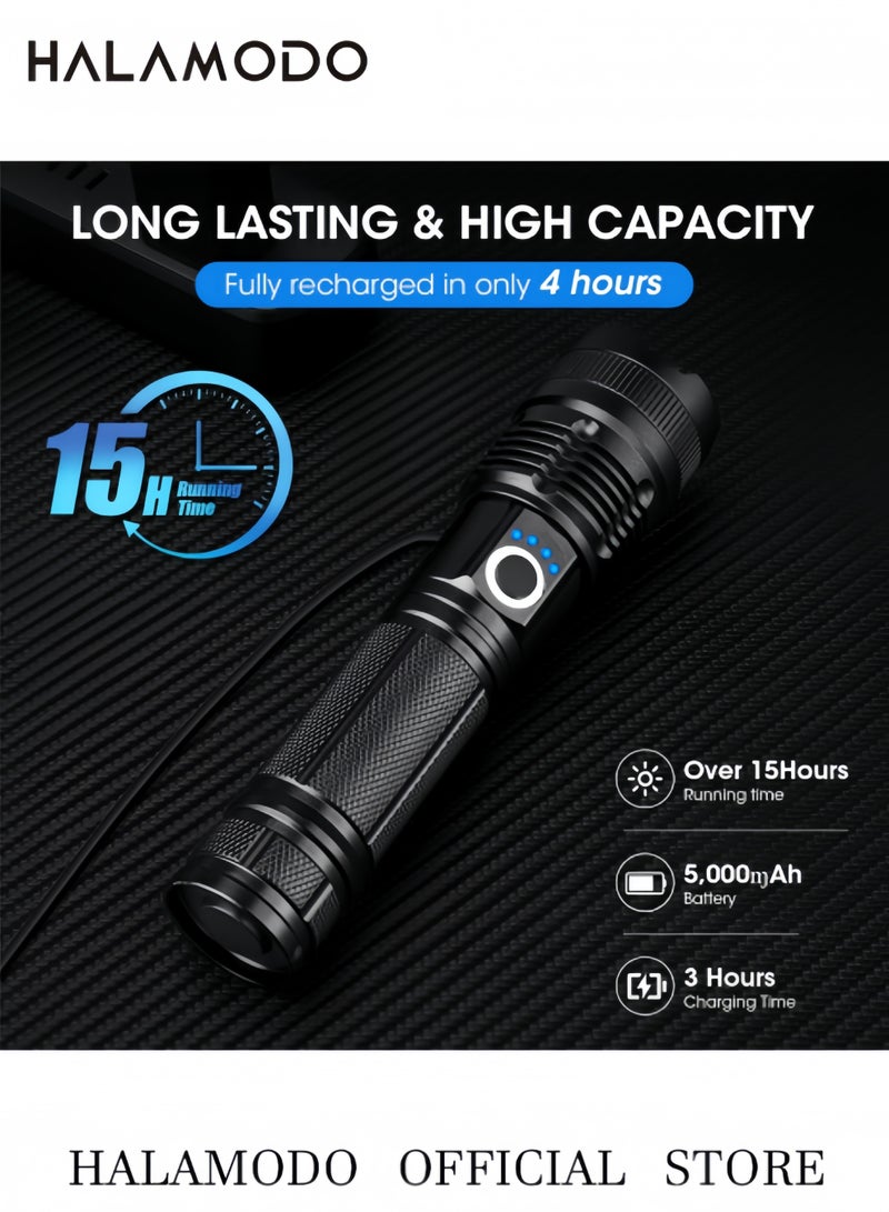 HALAMODO Rechargeable 99,000 High Lumens Flashlight, Bright LED Flash Light with 5 Modes, Powerful Waterproof Handheld Lintera for Camping Home - Image 3