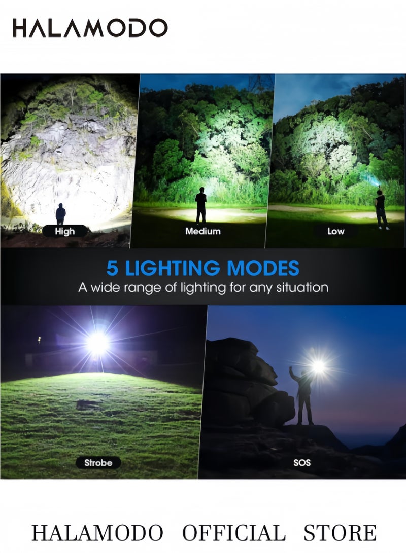 HALAMODO Rechargeable 99,000 High Lumens Flashlight, Bright LED Flash Light with 5 Modes, Powerful Waterproof Handheld Lintera for Camping Home - Image 4