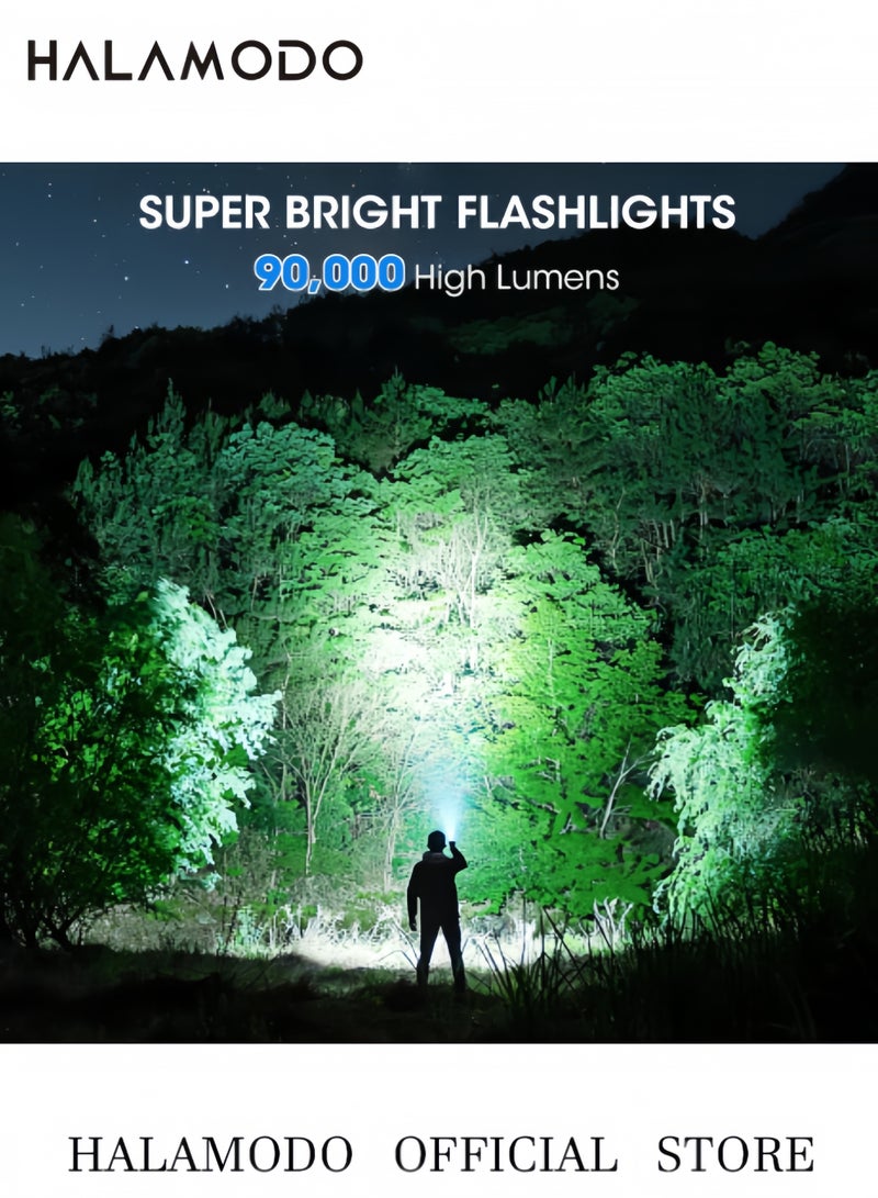 HALAMODO Rechargeable 99,000 High Lumens Flashlight, Bright LED Flash Light with 5 Modes, Powerful Waterproof Handheld Lintera for Camping Home - Image 2
