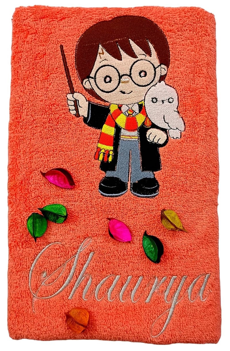 TurtleLittle Cotton Superhero Personalised Kids Bath Towel 500 GSM Set of 1 Orange - Image 1
