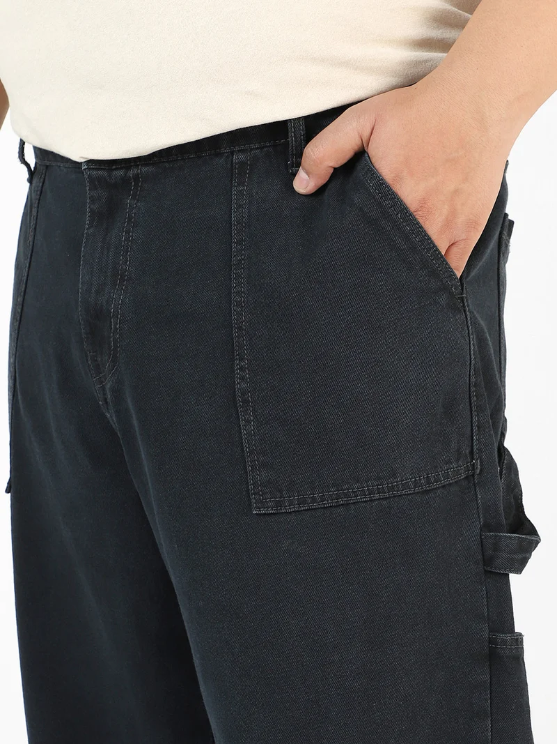 Urbano Fashion  Urbano Plus Men's Dark Grey Loose Fit Cargo Carpenter Jeans With 6 Pockets Non-Stretchable  | Best Price UAE