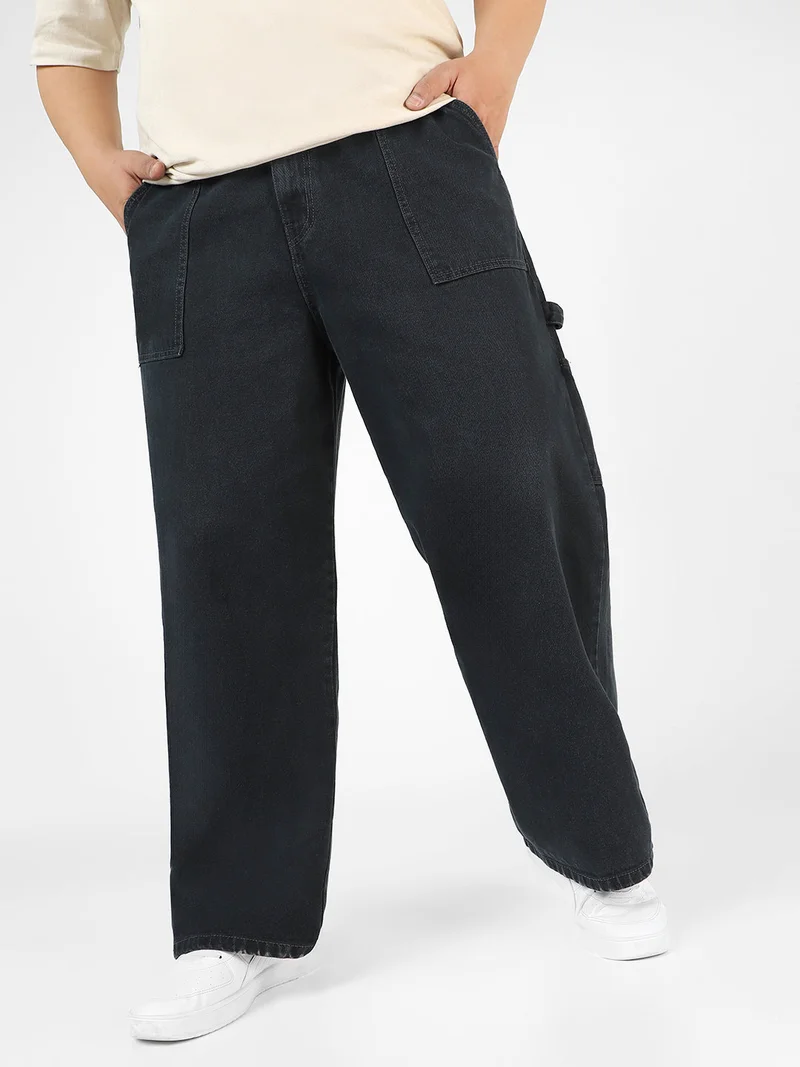 Urbano Fashion  Urbano Plus Men's Dark Grey Loose Fit Cargo Carpenter Jeans With 6 Pockets Non-Stretchable  | Best Price UAE