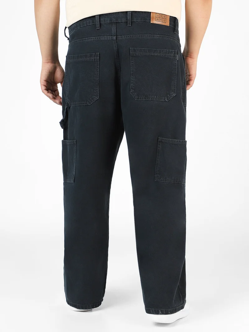 Urbano Fashion  Urbano Plus Men's Dark Grey Loose Fit Cargo Carpenter Jeans With 6 Pockets Non-Stretchable  | Best Price UAE