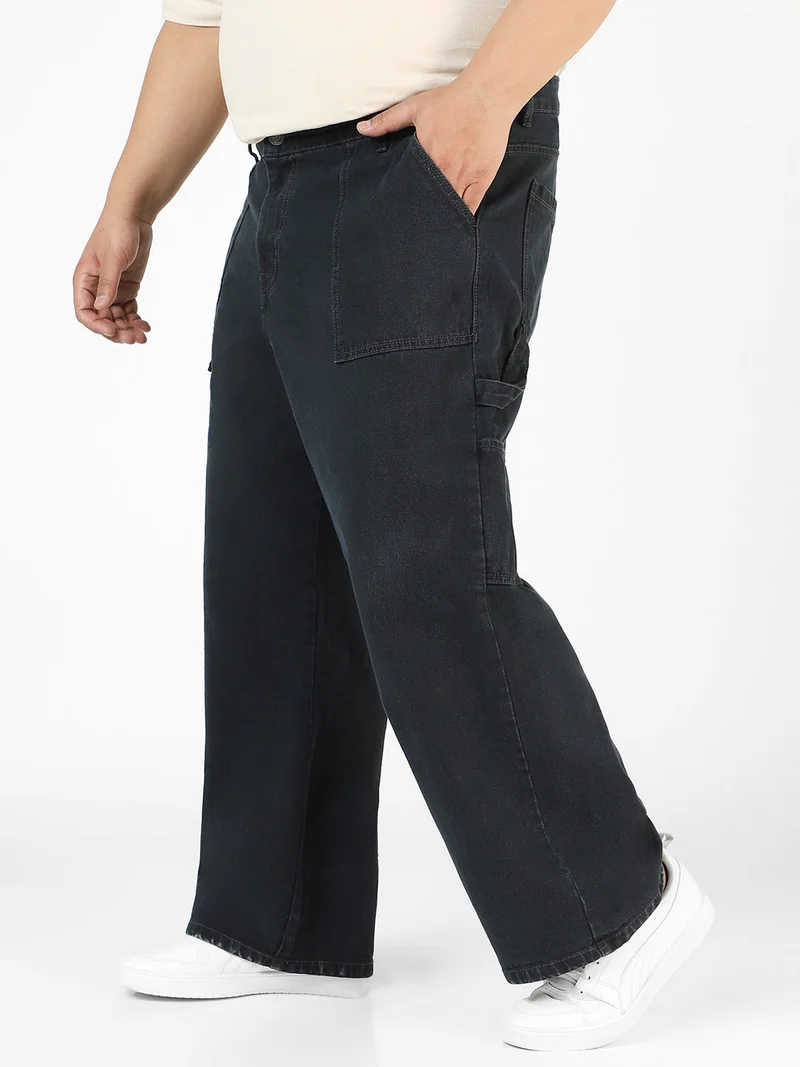 Urbano Fashion  Urbano Plus Men's Dark Grey Loose Fit Cargo Carpenter Jeans With 6 Pockets Non-Stretchable  | Best Price UAE