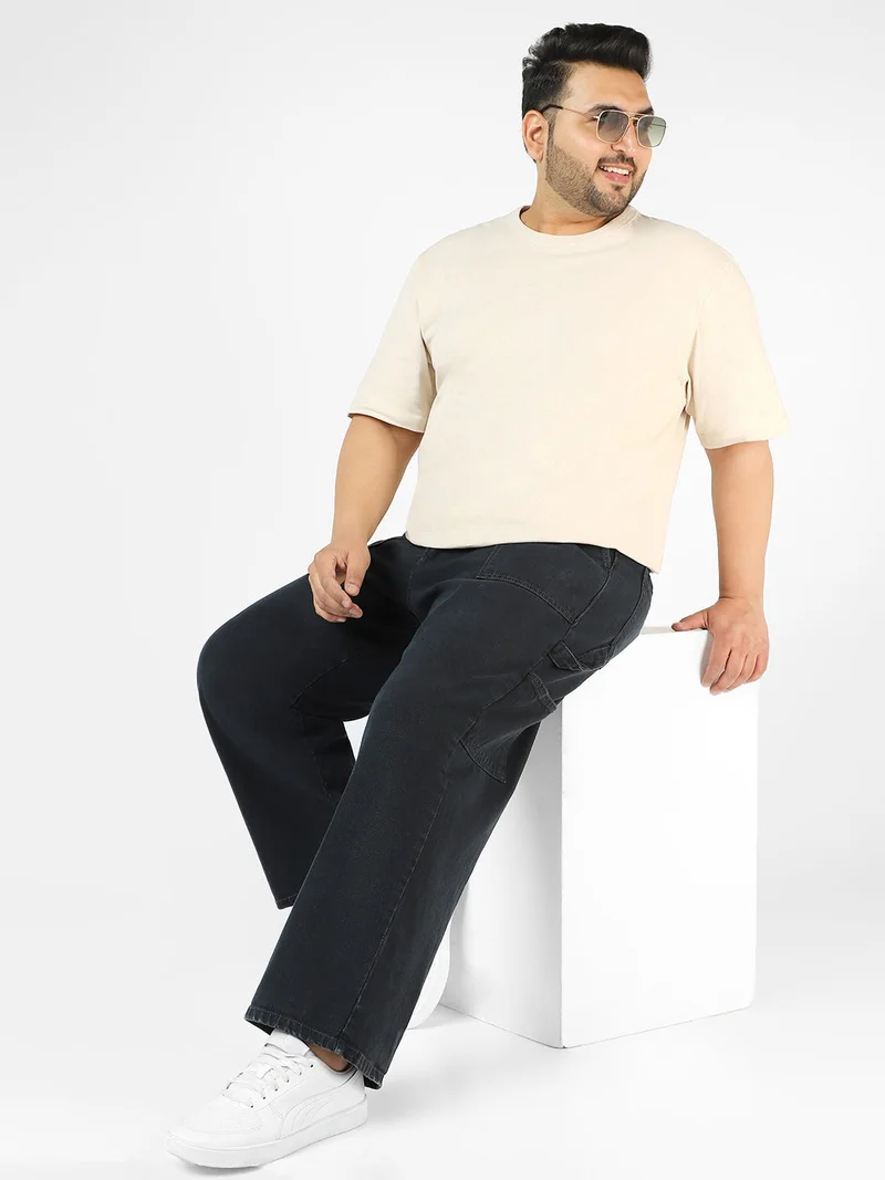 Urbano Fashion  Urbano Plus Men's Dark Grey Loose Fit Cargo Carpenter Jeans With 6 Pockets Non-Stretchable  | Best Price UAE