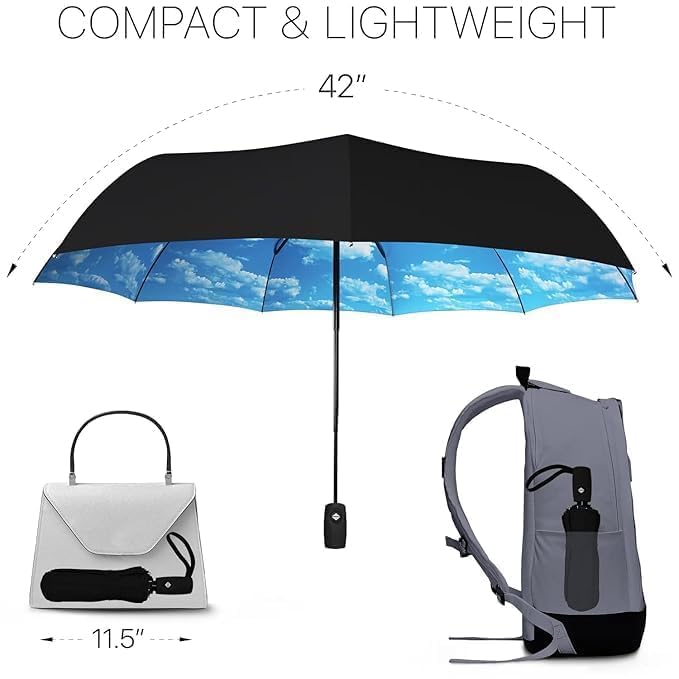 ZEYFLEEB Umbrella, UV Big Size Umbrella for Sun Protection Rain Windproof Strong large 3 fold for men women kids boys girls Perfect small & stylish Windproof & Compact - Image 3
