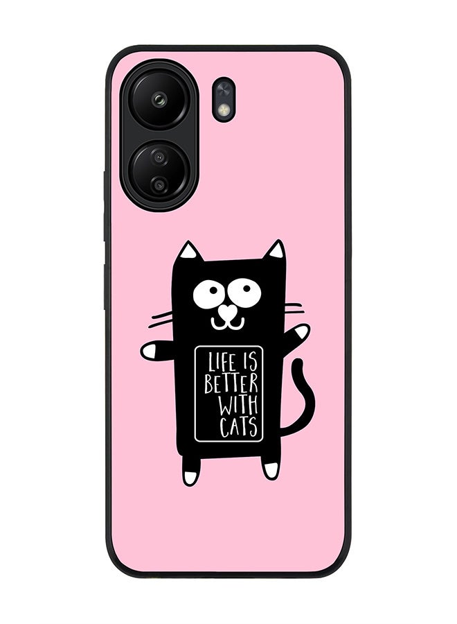 Stylizedd Rugged Black edge case for Xiaomi Poco C65, Slim fit Soft Case Flexible Anti Drop TPU Gel Thin Cover- Life is better with cats - Image 1