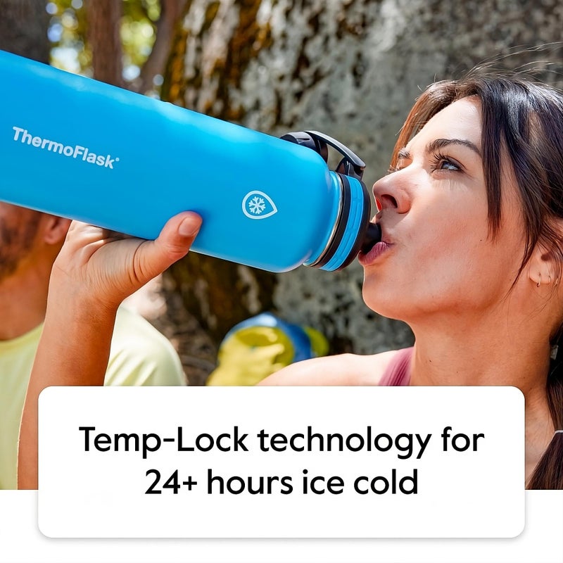 ThermoFlask زجاجة ماء ستانلس ستيل معزولة بالفراغ بسعة 40 أونصة من ثيرمو فلاسک، جدار مزدوج، مع غطاء فوهة وقشة، كوبالت - Image 2