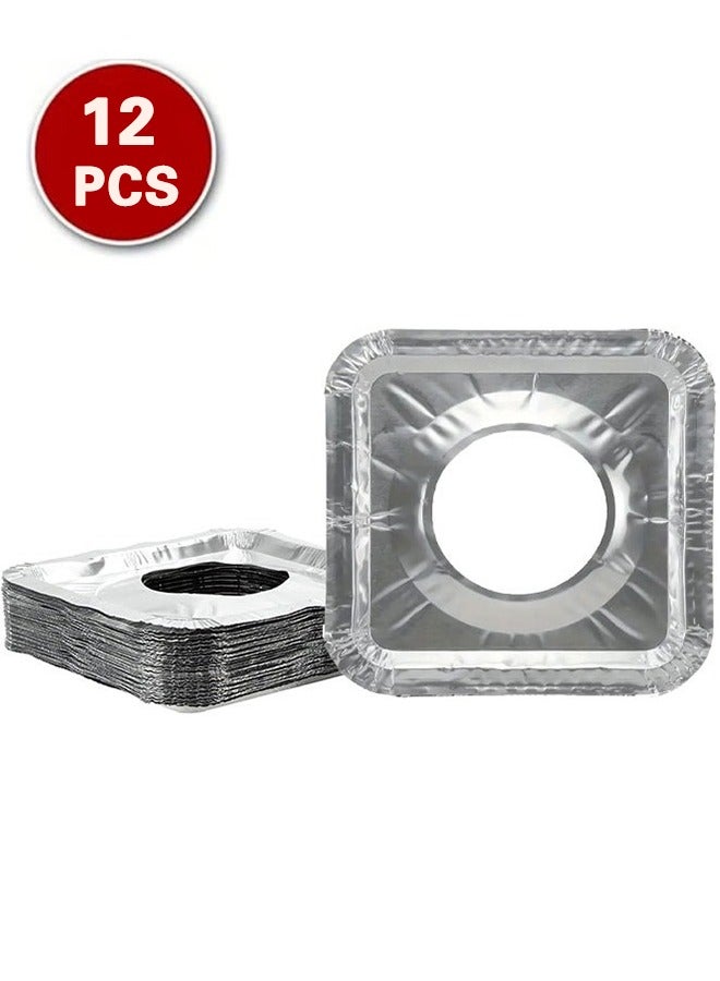 12 Pcs Gas Stove Burner Cover, Disposable Aluminum Stove Burner Lining, 8.5 "square Heat-resistant Gas Stove Protector, Thick Stove Top Cover For Gas Burners, Kitchen Tools, Kitchen Supplies - Image 1