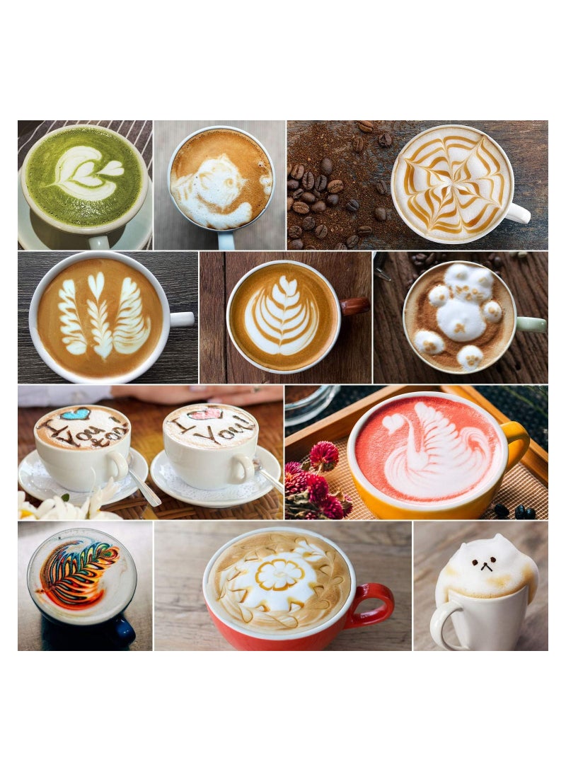 KASTWAVE إناء بخار الحليب للقهوة، إناء بخار الحليب المصنوع من الفولاذ المقاوم للصدأ لفن القهوة واللاتيه - أدوات قهوة ذات فوهة حادة مع مقاييس وقلم فن اللاتيه، لعشاق الإسبريسو (350 مل / 12 أونصة) - Image 4