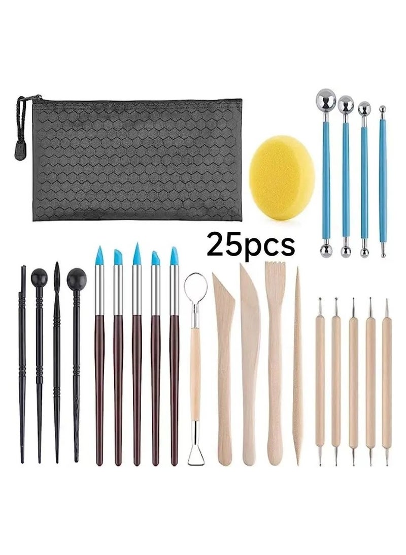 25 piece polymer clay tool set - multifunctional tool for clay sculpture/carving/shaping/painting, suitable for drying clay, pottery, baking decoration, adult and children's art and DIY creative production  - Image 1
