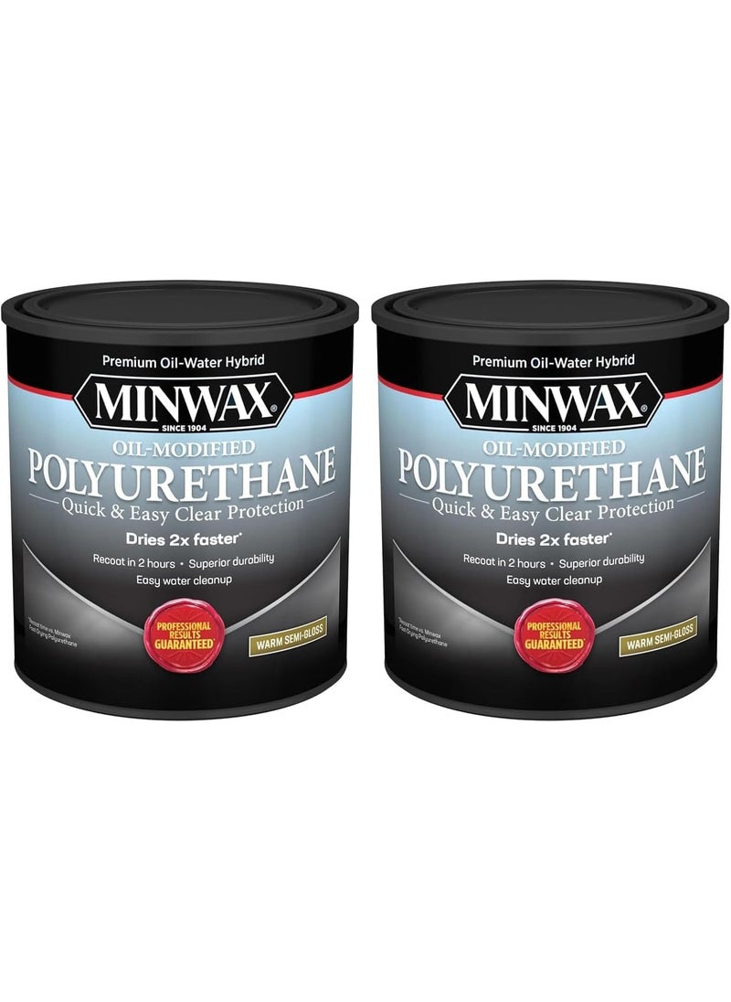 Minwax Minwax Water Based OilModified Polyurethane Warm SemiGloss Clear 1 Quart Pack of 2  - Image 1