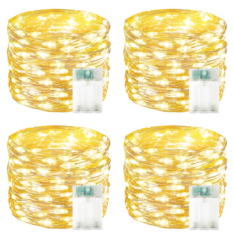 BOSSERN 4 Pack 60 LED Fairy Lights Battery Operated with Timer, 20FT Waterproof Twinkle Lights Indoor Outdoor, Cuttable String Lights for Bedroom, Wedding, DIY, Centerpiece, Christmas Decorations (Warm White) - Image 1