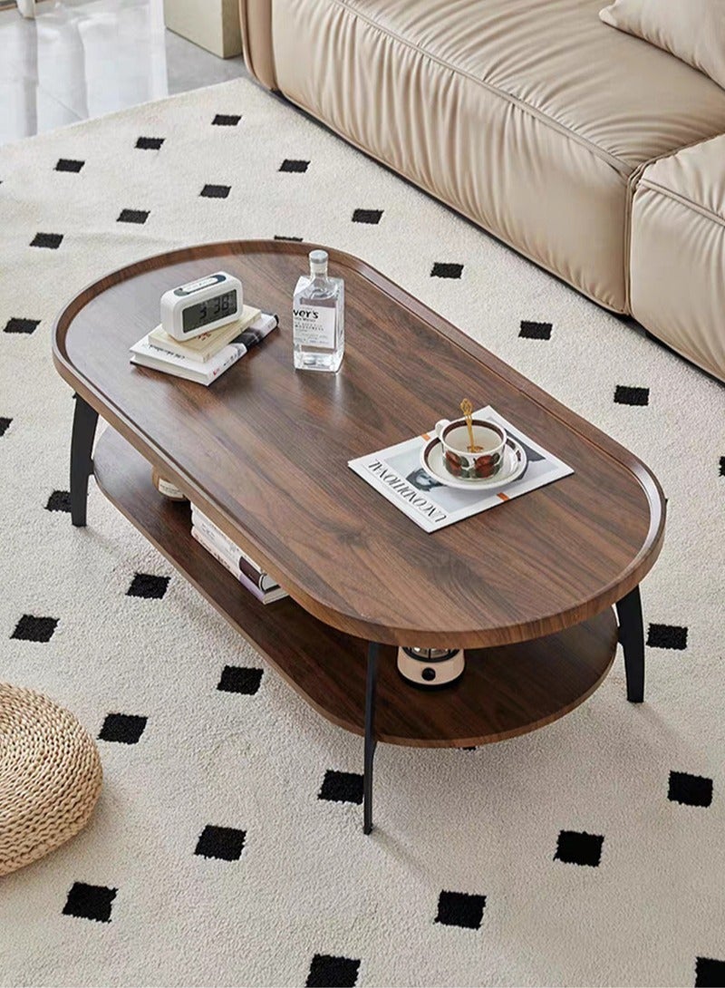 Generic Nordic Modern Simple Double-Layer Coffee Table Living Room Side Table Small Sofa Table Bedroom Bay Window Coffee Table Living Room Storage Table 100*60*48cm  - Image 1