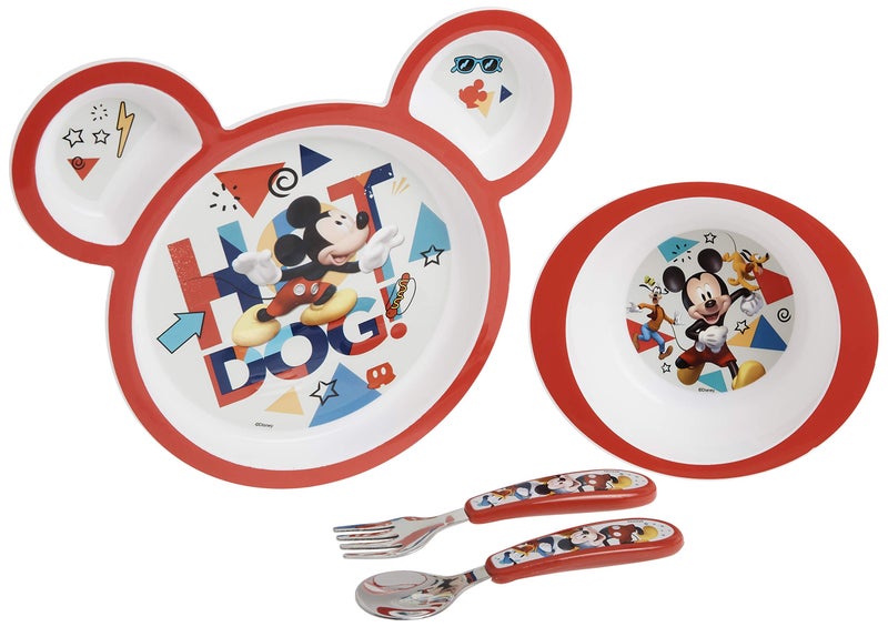 The First Years Disney Mickey Mouse Dinnerware Set - Toddler Plates and Toddler Utensils- 4 Count - Image 1