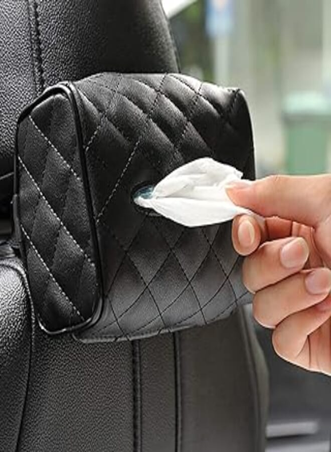 SAGREENY Car Leather Tissue Holder for Car Back Seat or Sun Visor Headrest Hanging Tissue Boxes Holder Case Universal Multi-use Car Tissue Paper Holder