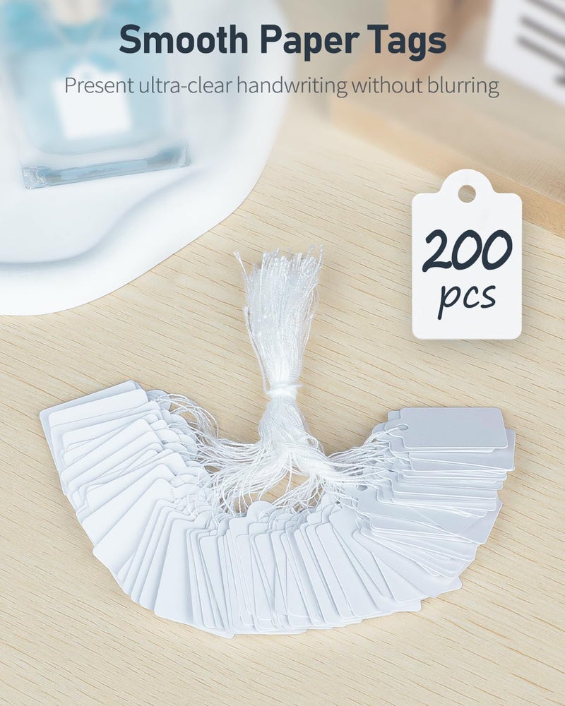 Uniclife 200 Pcs Price Tags 1 Inch Writable Price Labels White Pricing Display Tags for Pricing Clothing Jewelry Blank Hang Tag Merchandise Marking Tag with Hanging Strings, 1 3/8" x 7/8" - Image 2