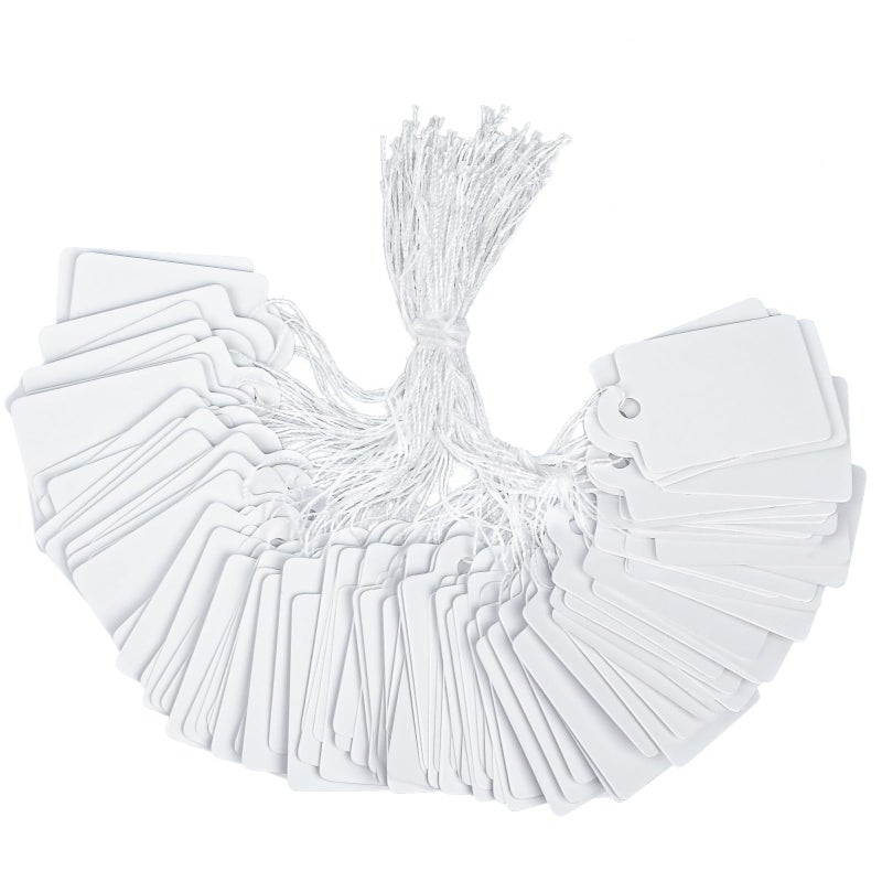 Uniclife 200 Pcs Price Tags 1 Inch Writable Price Labels White Pricing Display Tags for Pricing Clothing Jewelry Blank Hang Tag Merchandise Marking Tag with Hanging Strings, 1 3/8" x 7/8" - Image 1