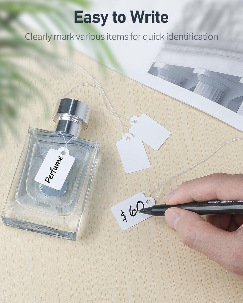 Uniclife 200 Pcs Price Tags 1 Inch Writable Price Labels White Pricing Display Tags for Pricing Clothing Jewelry Blank Hang Tag Merchandise Marking Tag with Hanging Strings, 1 3/8" x 7/8" - Image 4