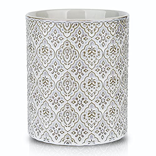 KOOV Kitchen Utensil Holder, Large Utensil Holders for Countertop, 6 x 7 Inches Ceramic Utensil Crock, Deep and Stable, Cooking Utensil Holder, Embossed Pattern, White - Image 1