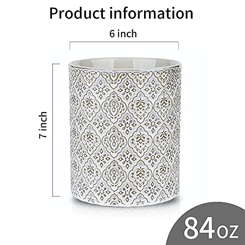 KOOV Kitchen Utensil Holder, Large Utensil Holders for Countertop, 6 x 7 Inches Ceramic Utensil Crock, Deep and Stable, Cooking Utensil Holder, Embossed Pattern, White - Image 3