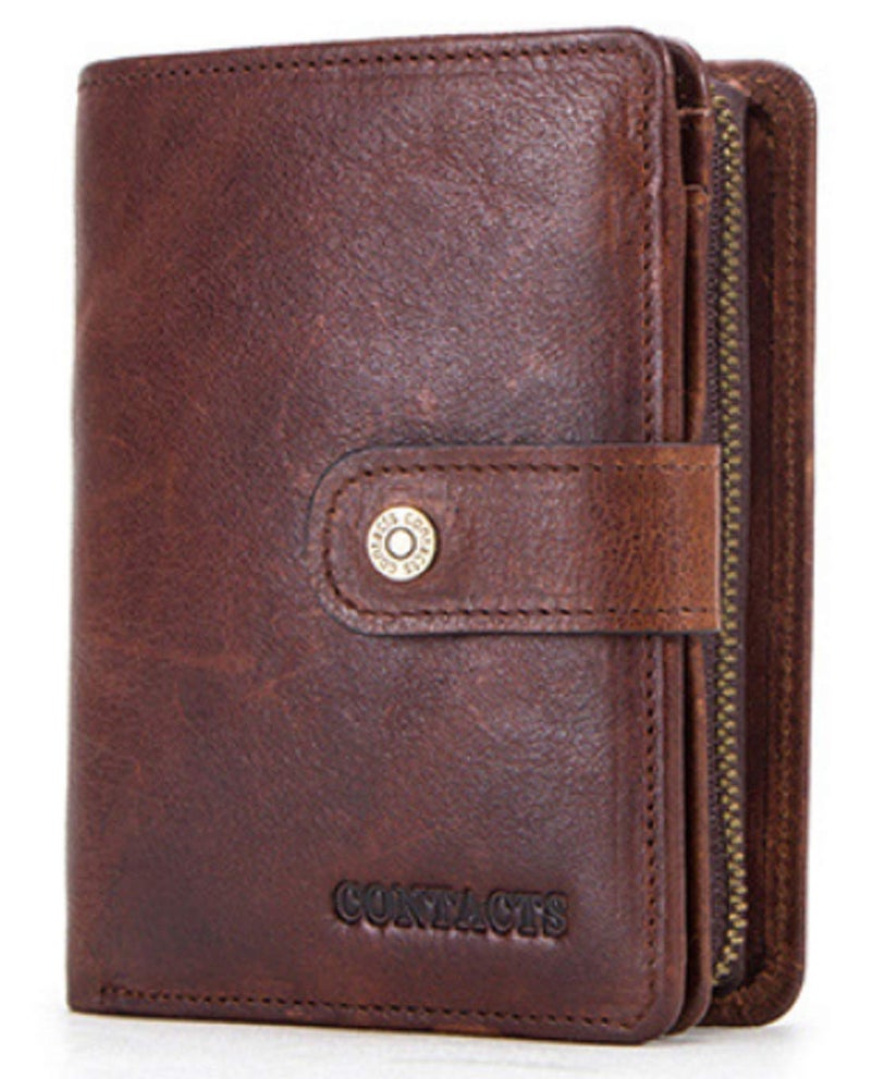Contacts Men's Genuine Leather Wallet | RFID Blocking Wallet for Men's | 12 to 14 Card Slots Including 1 ID Window | 1 Zipper Coin Pocket, Brown…… - Image 1