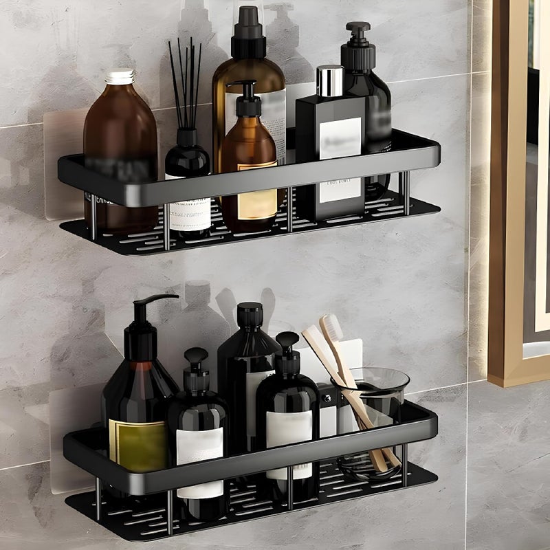 PulGos 1 Pc Heavy Abs Duty Self-Adhesive Bathroom Shelf Rack – Wall Mounted Bathroom Storage Shelf, Multipurpose Kitchen Shelf Organizer, Space-Saving Shelf for Toilet, Shower, Washroom (Black) - Image 5