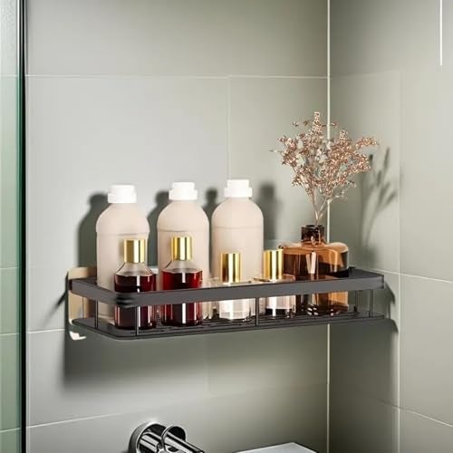 PulGos 1 Pc Heavy Abs Duty Self-Adhesive Bathroom Shelf Rack – Wall Mounted Bathroom Storage Shelf, Multipurpose Kitchen Shelf Organizer, Space-Saving Shelf for Toilet, Shower, Washroom (Black) - Image 3